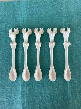 White Moose Head Ceramic Dessert Spoons - Set of 5